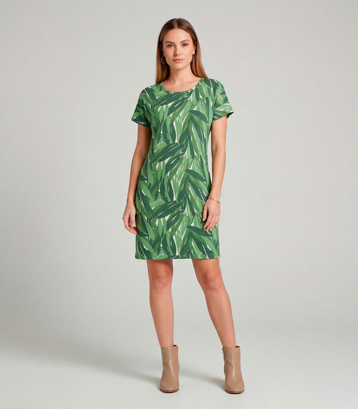 Vestido Básico Com Gola Redonda Infinita Cor Verde