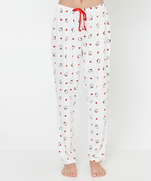Pijama Americano Feminino Hello Kitty Sanrio Off White