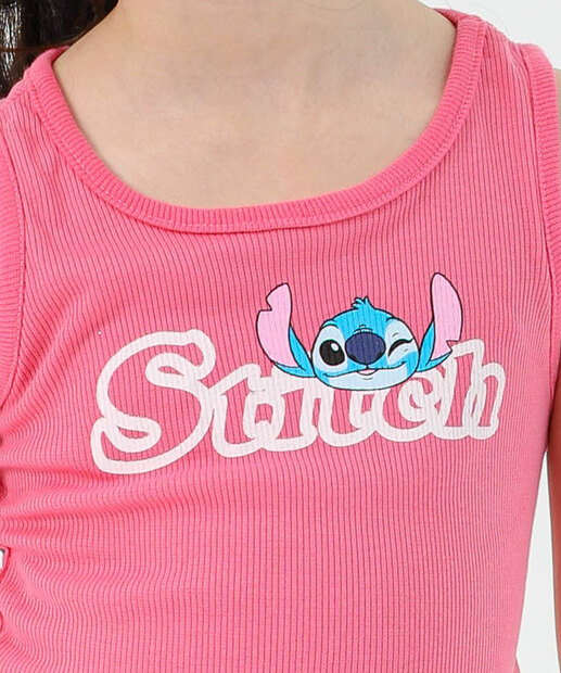 Regata Infantil Estampa Stitch Tam 4 a 10 Rosa