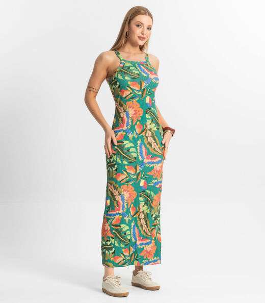 Vestido Midi Canelado Select Verde