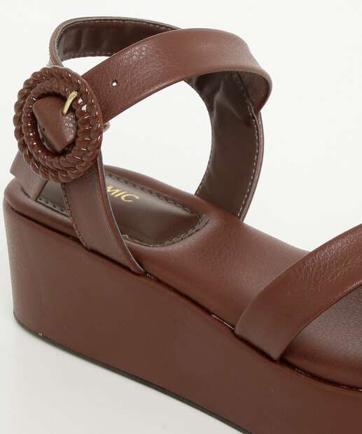 Sandália Flatform Feminina Fivela Tiras Marrom