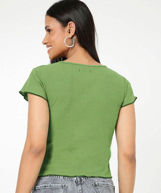 Blusa Cropped Feminina Canelada Botões Marisa