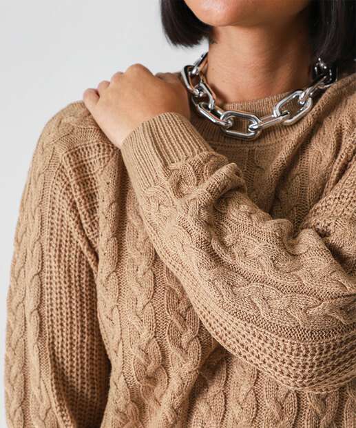 Suéter Feminino Trançado Textura Marisa Marrom