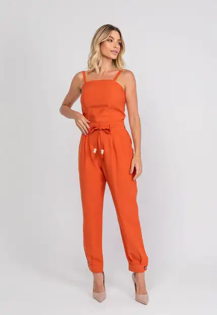 Image_Calça de Alfaiataria com Pregas e Amarração Terracota Salvatore