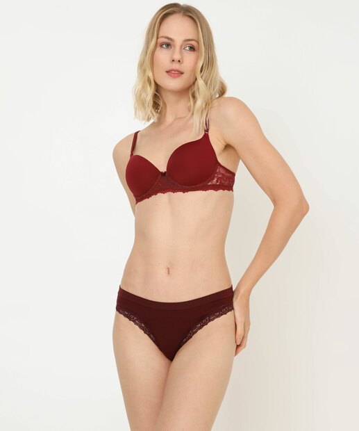 Kit 2 Calcinhas Tanga Recorte Renda Marisa Vinho