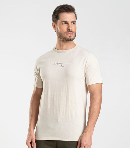 Camiseta Masculina Com Estampa Localizada Diametro Bege