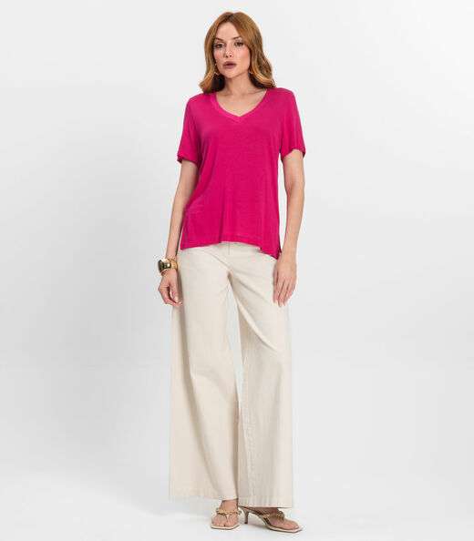 Blusa Feminina Manga Curta Decote V Endless Rosa