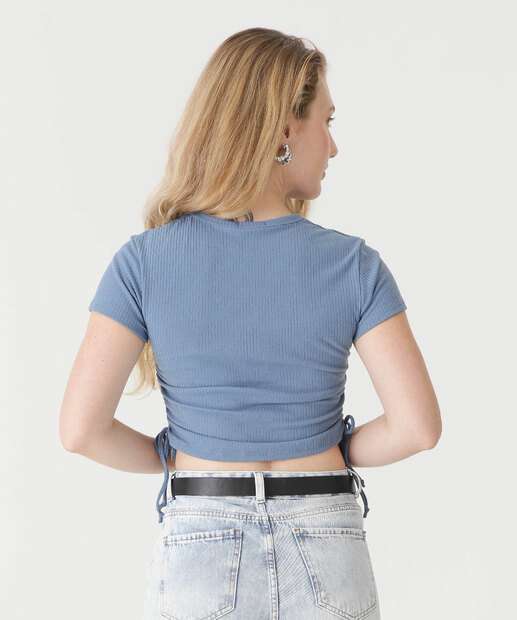 Blusa Cropped Feminina Canelada Drapeado Marisa