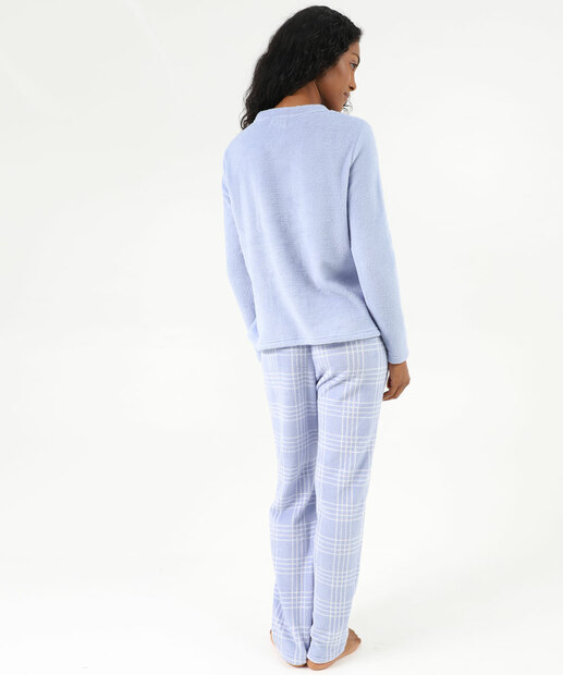Pijama Feminino Plush Estampa Xadrez Marisa Azul