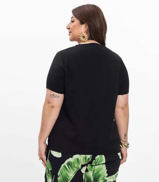 Blusa Manga Curta Feminina Plus Size Secret Glam Preto