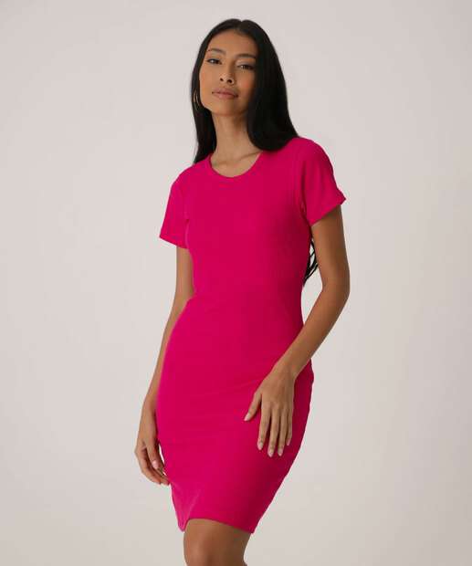 Vestido Feminino Canelado Manga Curta Marisa