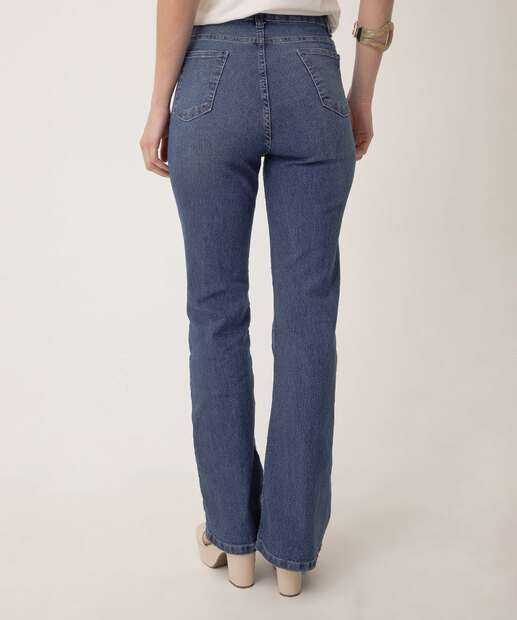 Calça Jeans Feminina Flare Puídos Cintura Alta