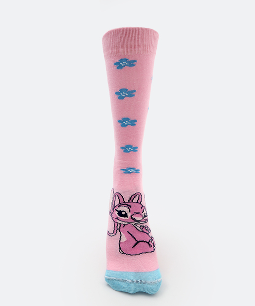 Kit 2 Meias Cano Longo Feminina Stitch Disney Rosa