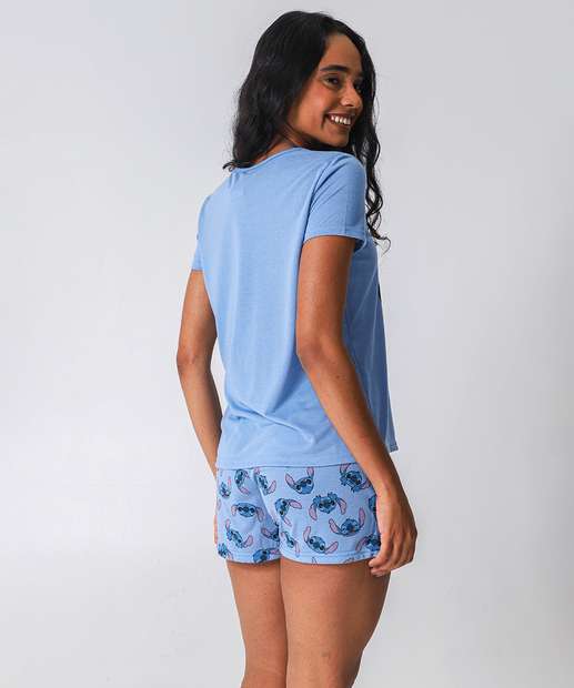 Pijama Feminino Estampa Stitch Azul