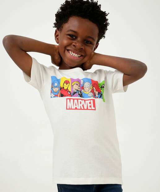Camiseta Infantil Manga Curta Heróis Marvel Tam 4 a 10