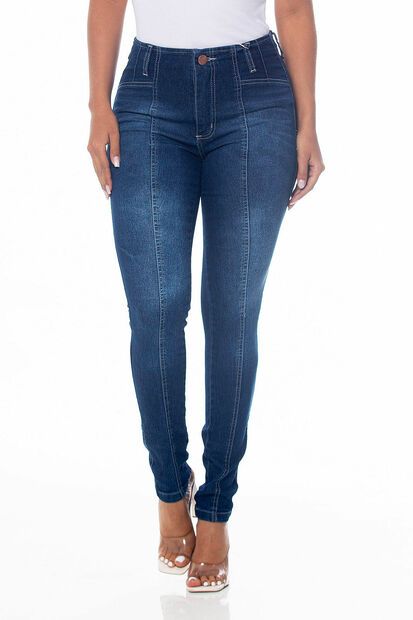 Calça Jeans Feminina Skinny Recortes Tks 8395 Azul