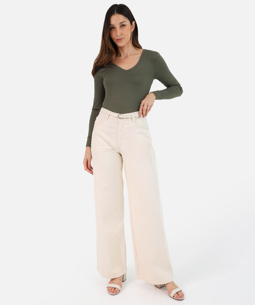 Image_Calça Feminina Sarja Wide Leg Marisa Bege