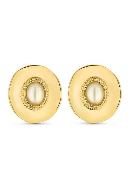 Brinco Semijoia Orgânico Com Pérola Banho Em Ouro 18k