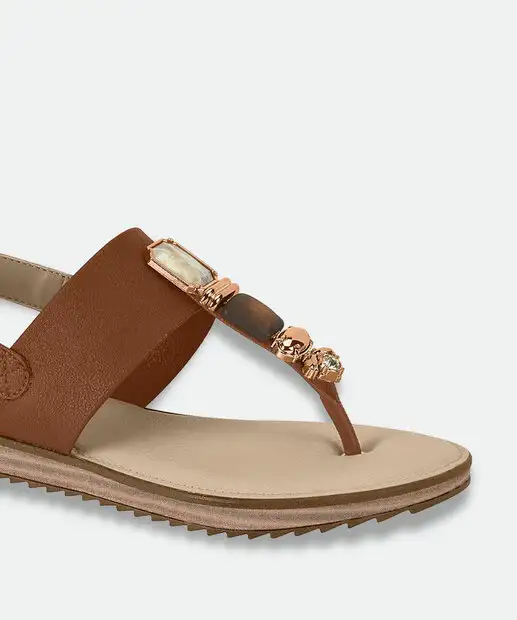 Sandália Feminina Rasteira Pedras Sintéticas Modare Marrom