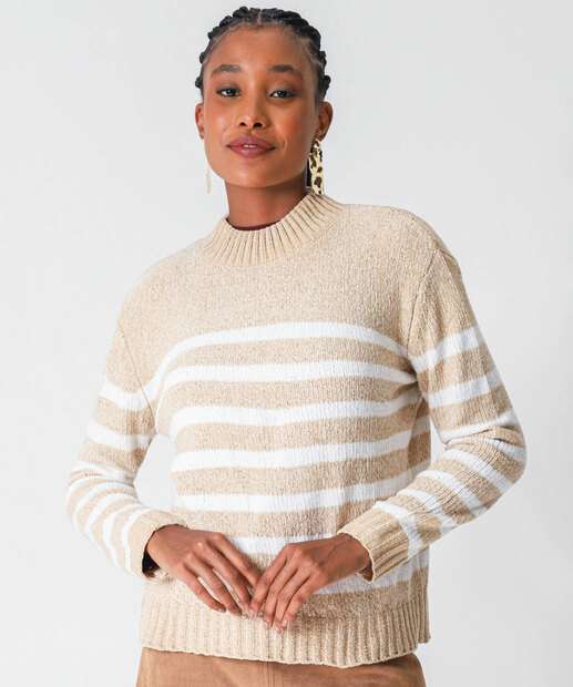 Image_Suéter Feminino Chenille Listrado Marisa Bege