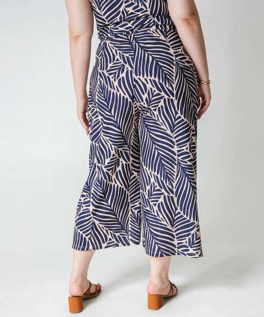 Calça Plus Size Feminina Pantacourt Folhas Marisa Azul