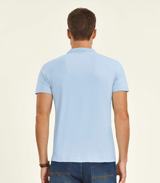 Polo Masculina Com Bolso Cotton Leve Diametro Azul