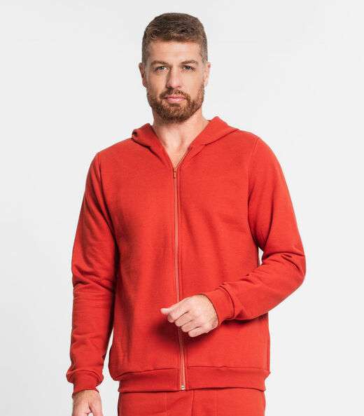 Jaqueta Com Capuz Masculina Em Moletom Rovitex Laranja