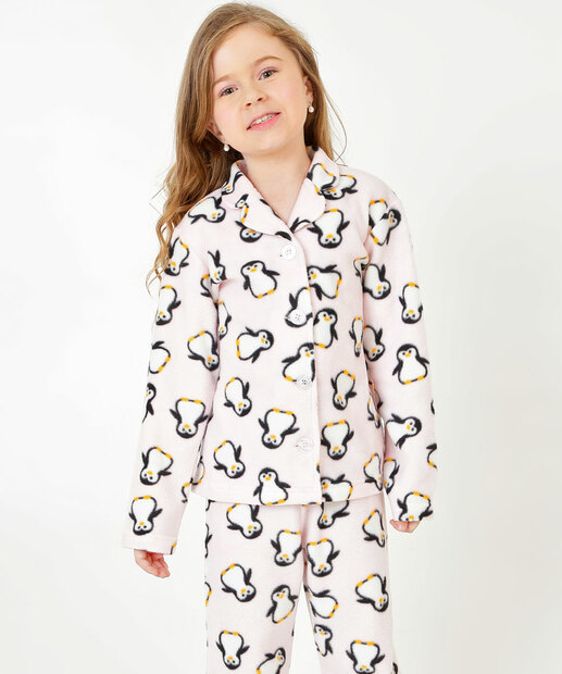 Pijama Americano Infantil Fleece Pinguim Marisa Tam 4 a 12