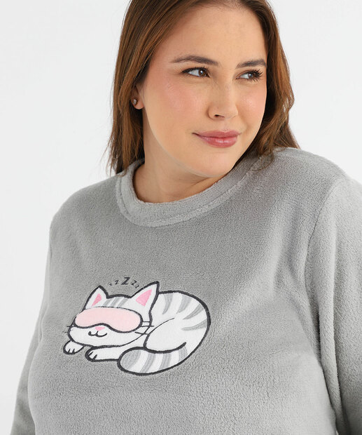 Pijama Plus Size Feminino Gato Marisa Cinza