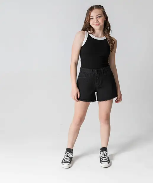 Image_Short Juvenil Jeans Strass Tam 10 a 16 Preto