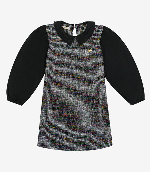 Vestido Manga Longa Infantil Em Tweed Trick Nick Preto
