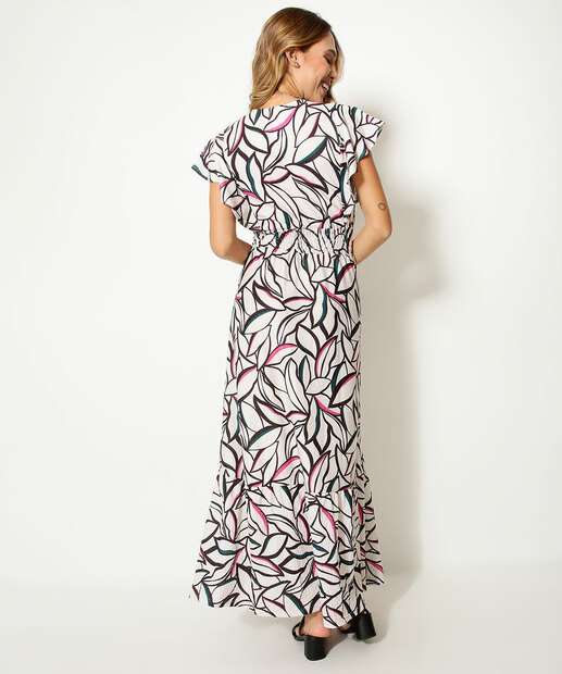 Vestido Longo Feminino Transpassado Floral Marisa