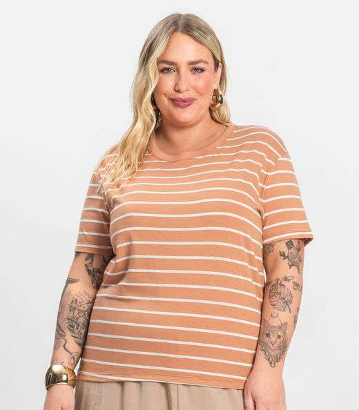 Blusa Feminina Plus Size Gola Redonda Secret Glam Marrom