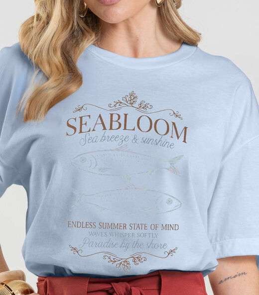 T- Shirt Oversized Feminina Estampada Dianna Azul