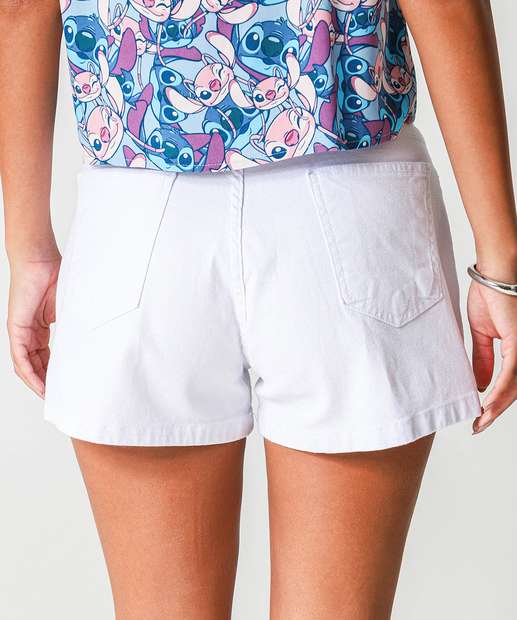 Short Mom Sarja Feminino Brilho Lurex Branco