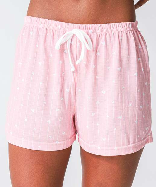 Pijama Feminino Corações Sem Manga Marisa Rosa