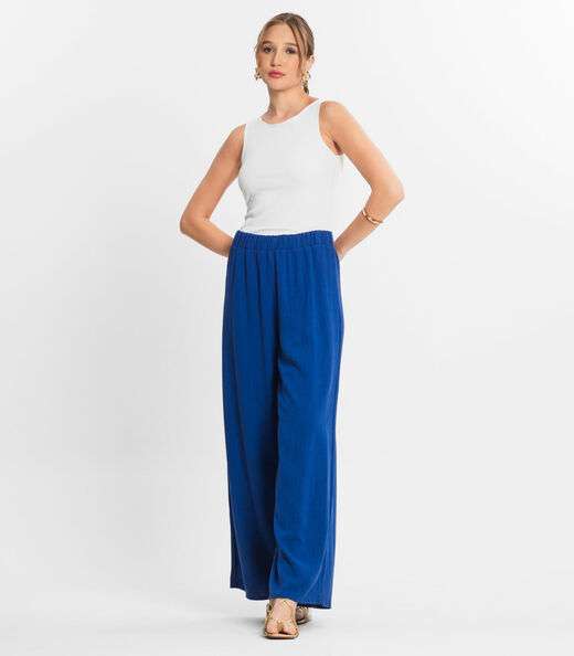 Calça Feminina Pantalona Lisa Select Azul