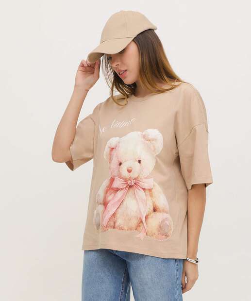 Image_Blusa Feminina Estampa Urso Manga Curta Marisa