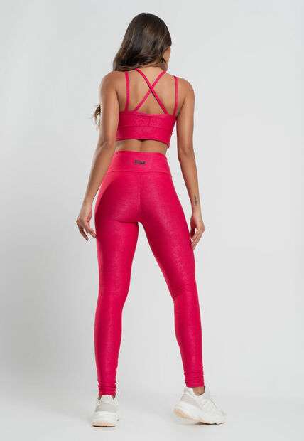 Calça Legging Suplex Canelada Brilho Básica Rosa Salvatore Fashion