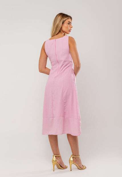 Vestido Midi Decote Reto e Alça Larga Rosa Salvatore