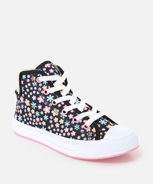 Image_Tênis Infantil Casual Estampa Flores Preto