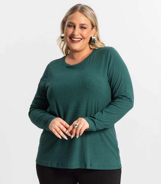 Blusa Manga Longa Ribana Canelada Secret Glam Verde