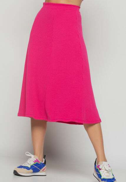 Saia  Midi Godê Canelada Pink