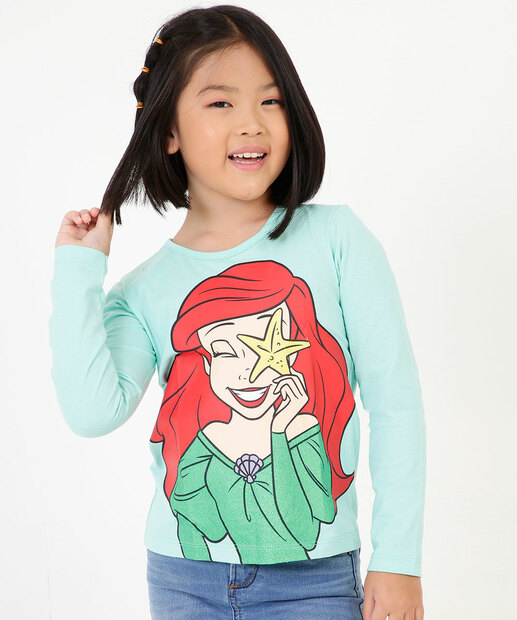 Camiseta Infantil Princesa Ariel Disney Tam 4 a 10