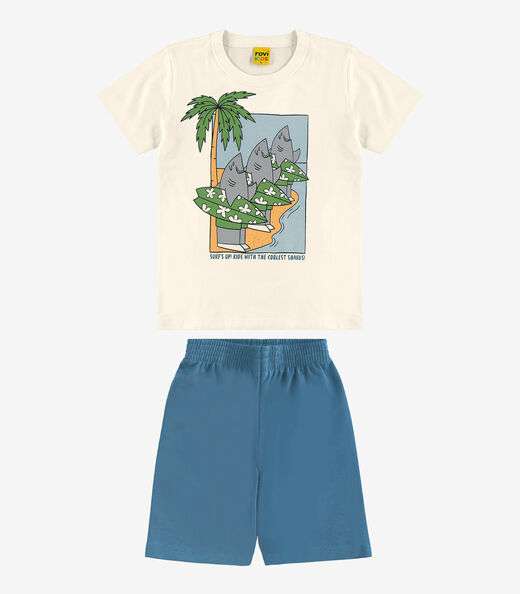 Conjunto Infantil Camiseta Com Bermuda Rovi kids Bege