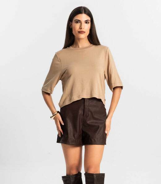 Image_Blusa Feminina Manga Curta em Molecotton Endless Marrom