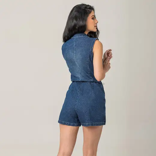 Macaquinho Jeans Transpassado Feminino Disparate