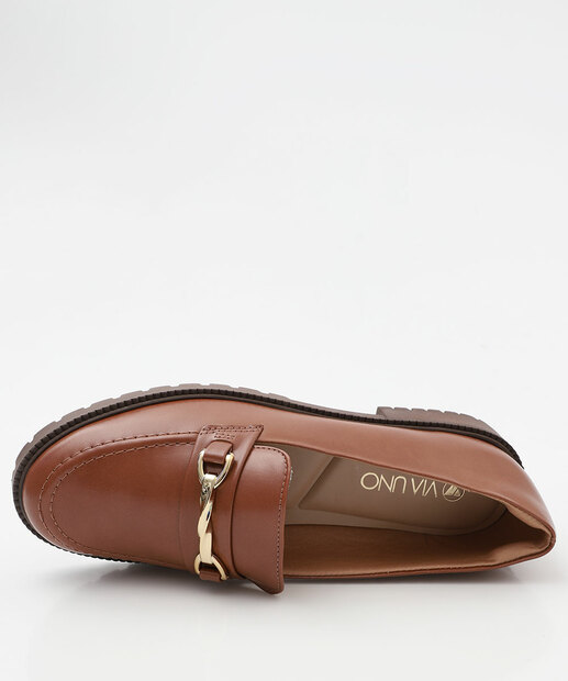 Mocassim Loafer Feminino Tratorado Via Uno Caramelo