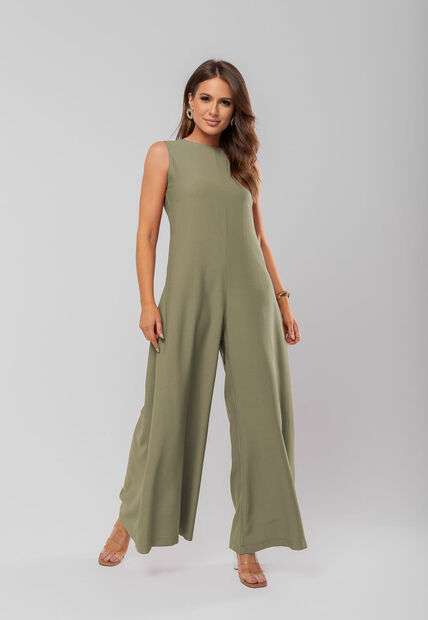 Macacão Regata Feminino Alfaiataria Pantalona Verde Oliva Salvatore Fashion