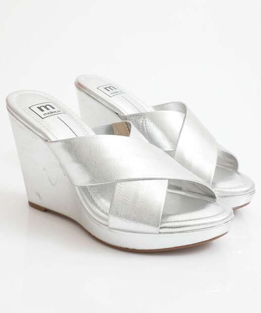 Tamanco Feminino Salto Plataforma Metalizado Moleca Prateado
